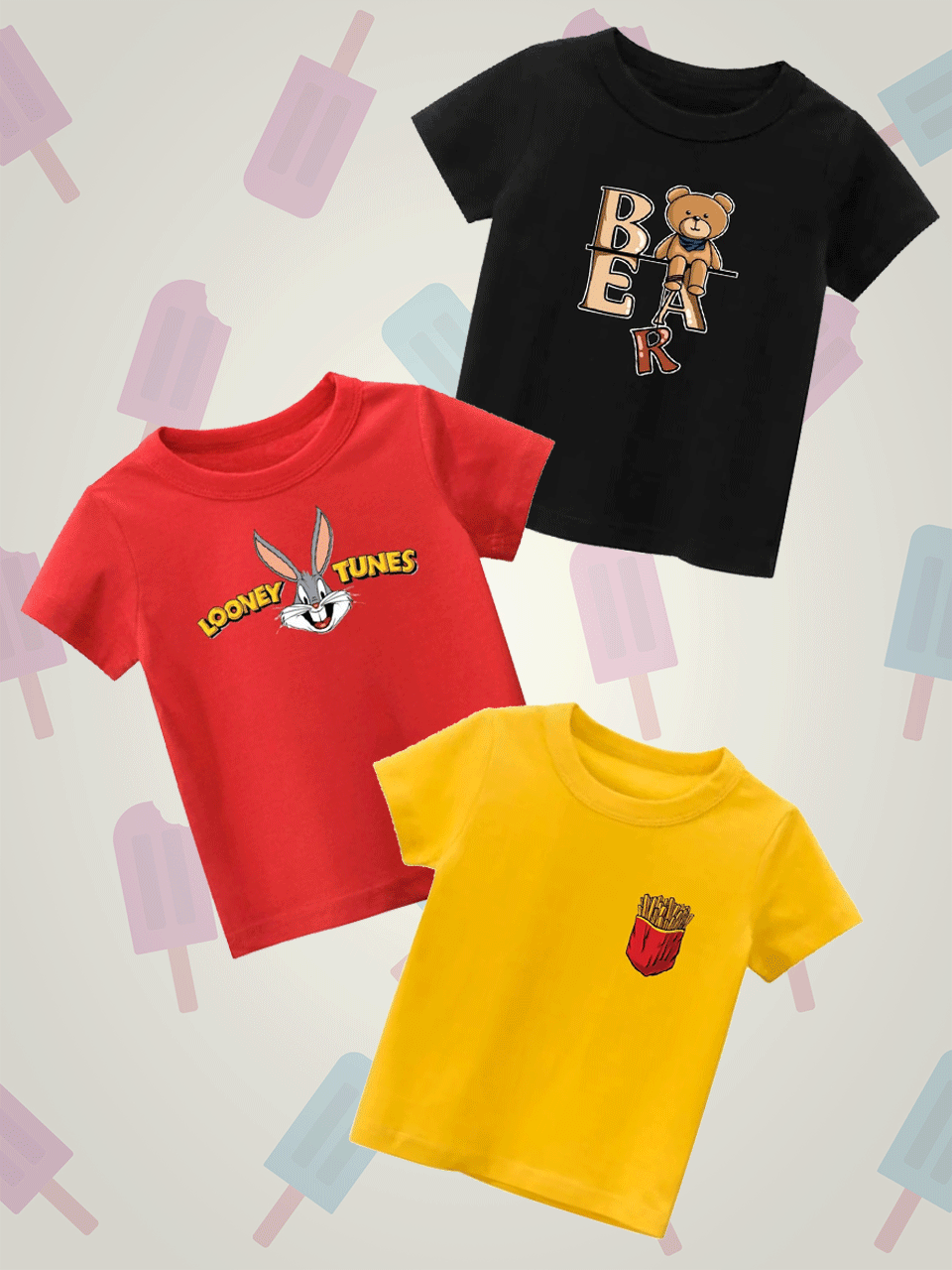 Pack of three t-shirts - (Looney Tunes - Fries - Bear)