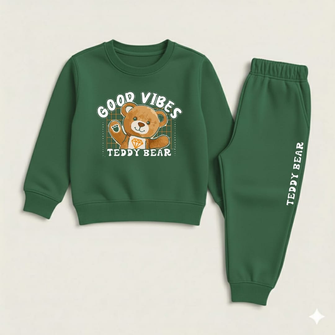 Green good vibes teddy bear tracksuit for kids
