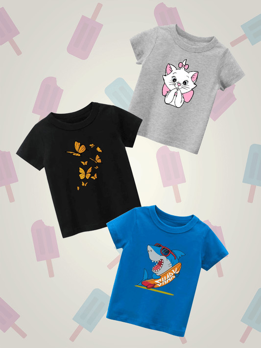 Pack of Three Tshirts  ( Kitty - Butterflies  - Shark Surf )