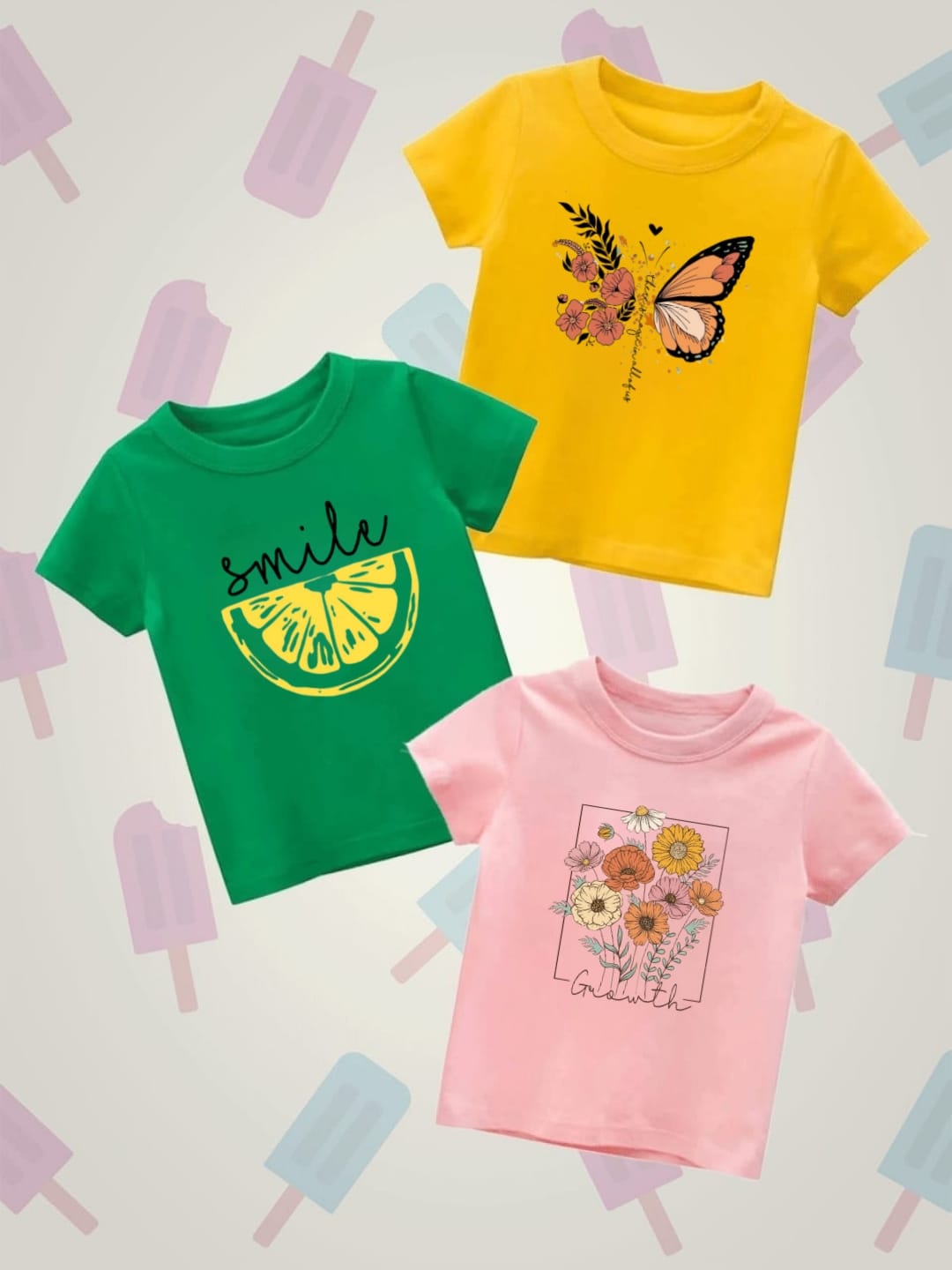 Tshirt Bundle of 3 Summer Tshirts - (smile - butterfly - growth)