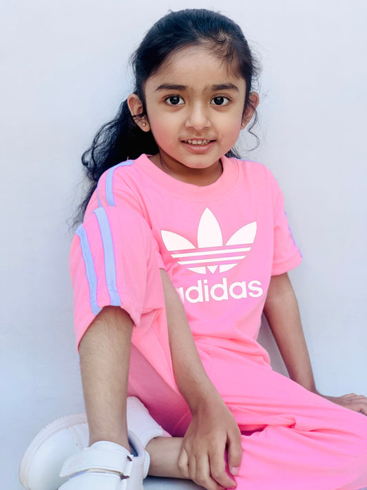 Pink adi side stripes tracksuit