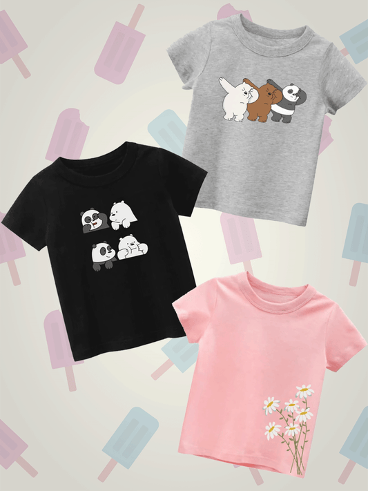 Pack of Three Tshirts ( Dab Bears - 4 Bears - Side Floral)