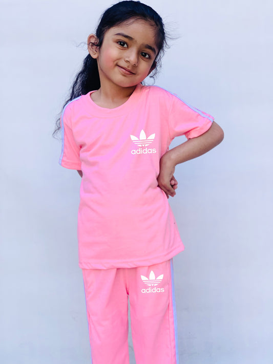 Pink adi logo side stripes tracksuit