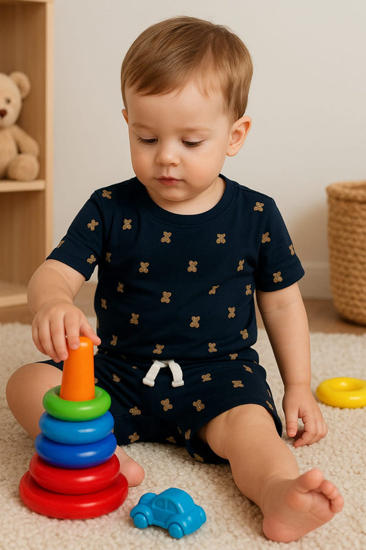 Black mini bears T-shirt and shorts set for kids