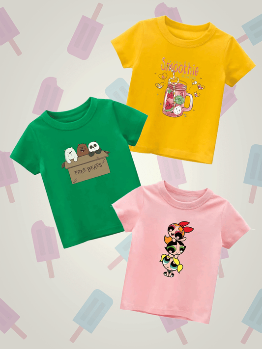Pack of Three Tshirts ( Smoothie - Free Bears - Powerpuff Girls New)