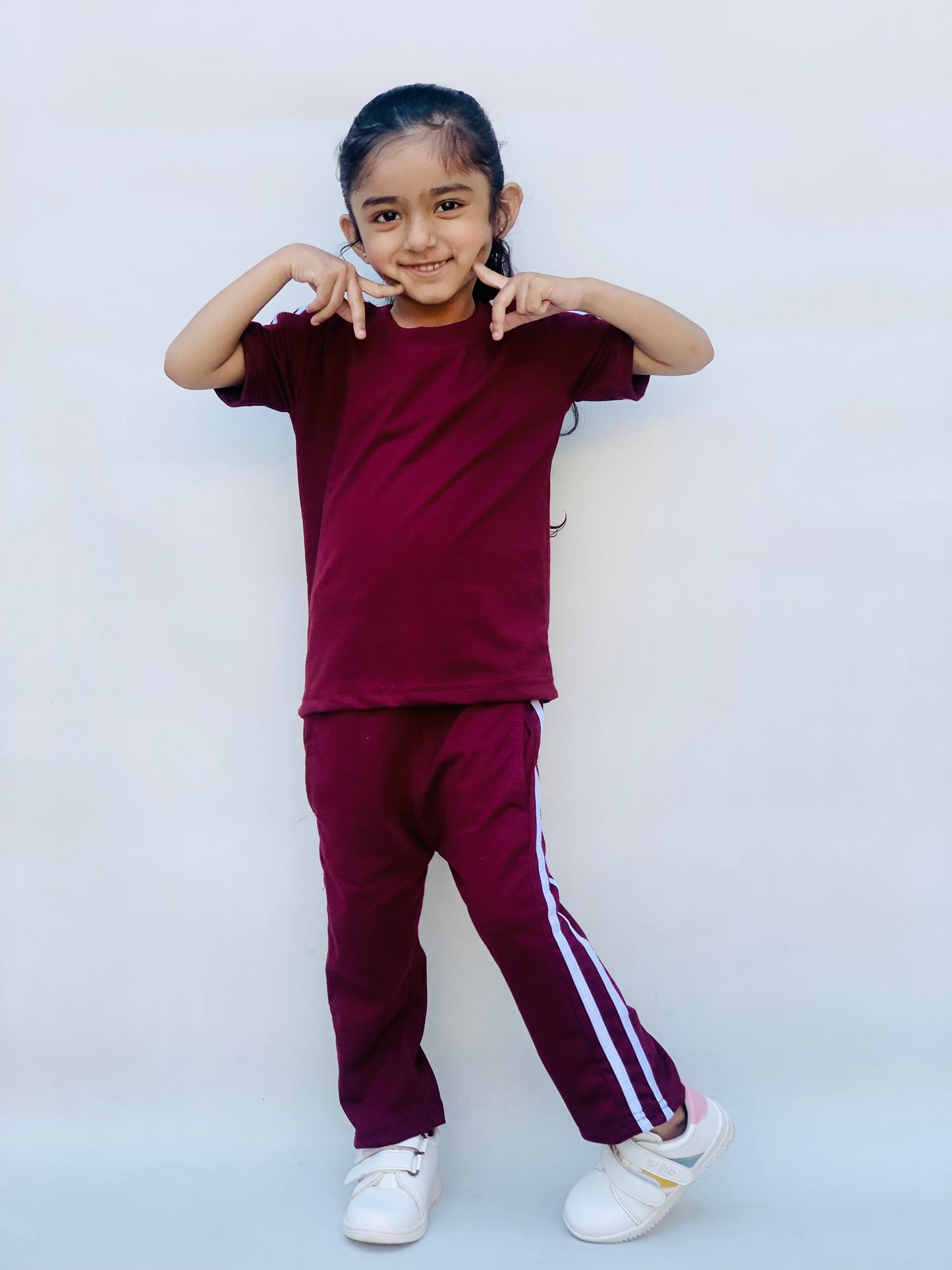 Maroon side stripes tracksuit