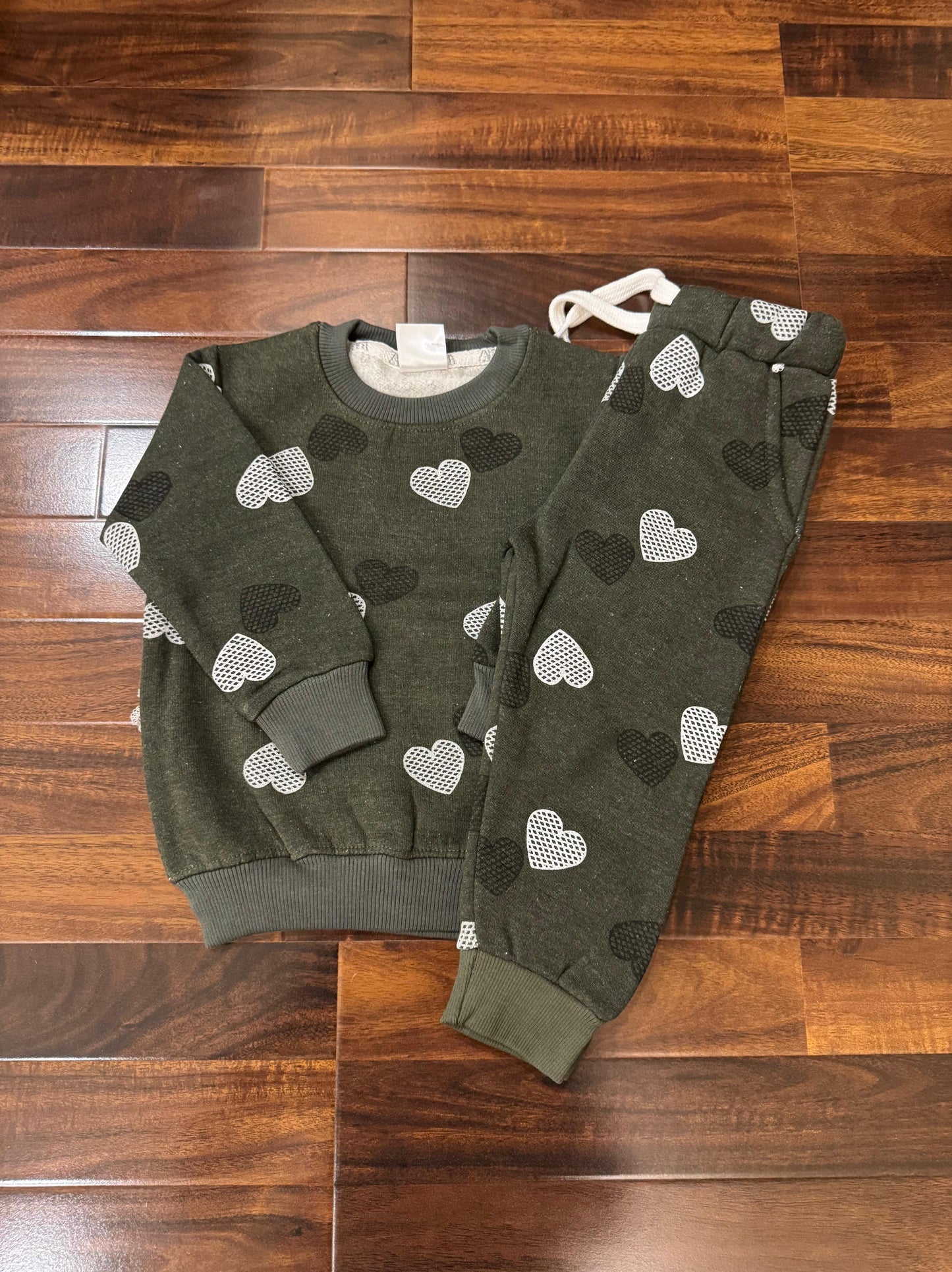 Olive green hearts tracksuit for kids