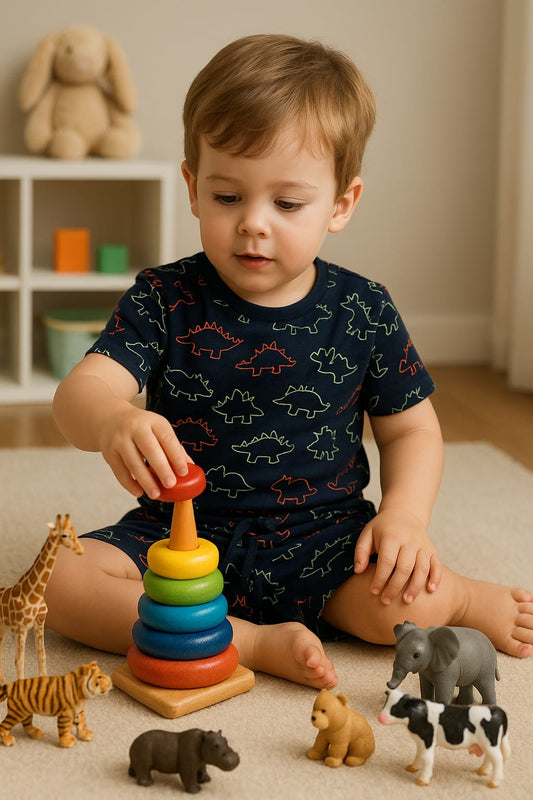 Blue dinos T-shirt and shorts set for kids