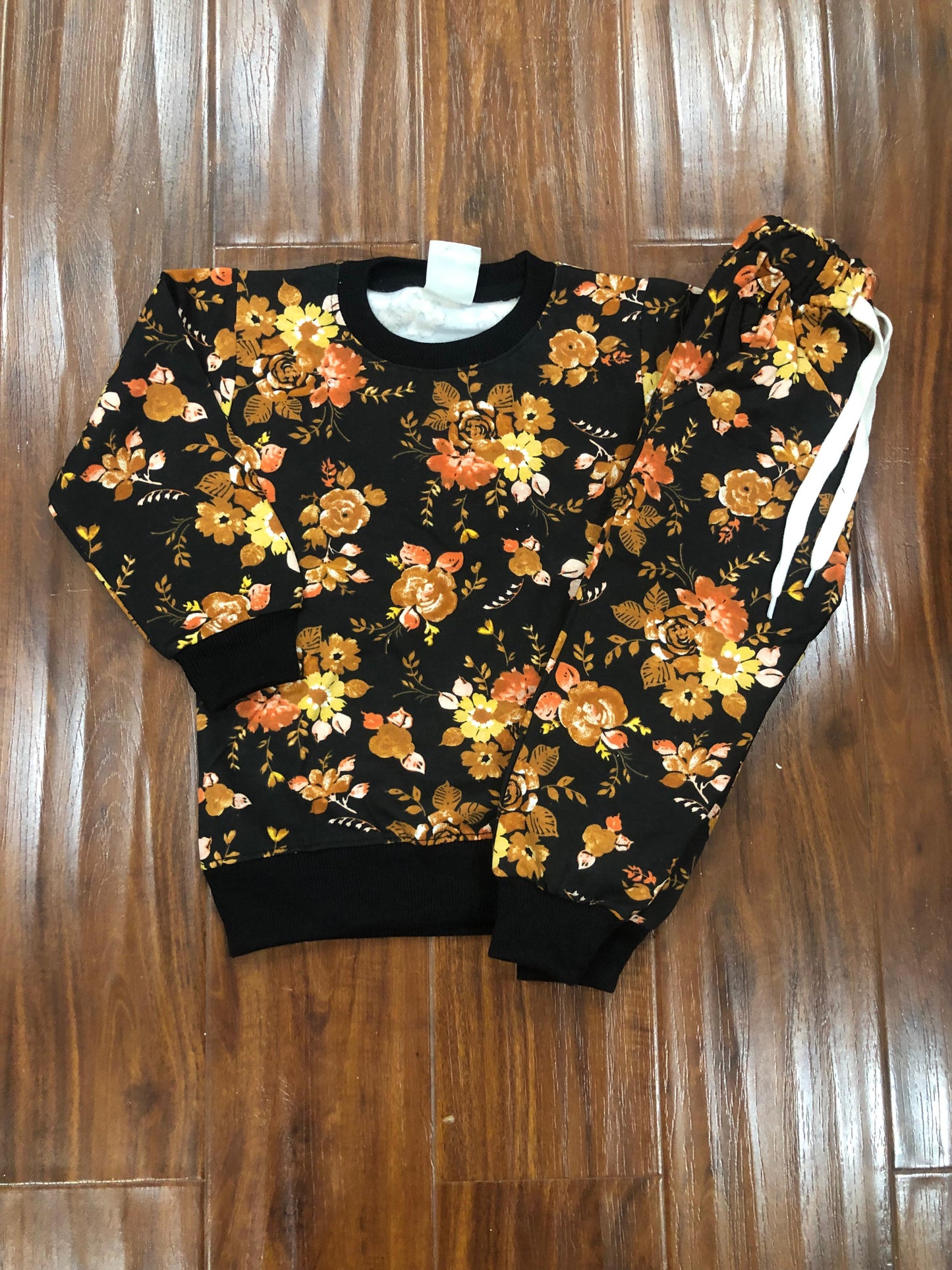 Orange Floral on Black Tracksuit