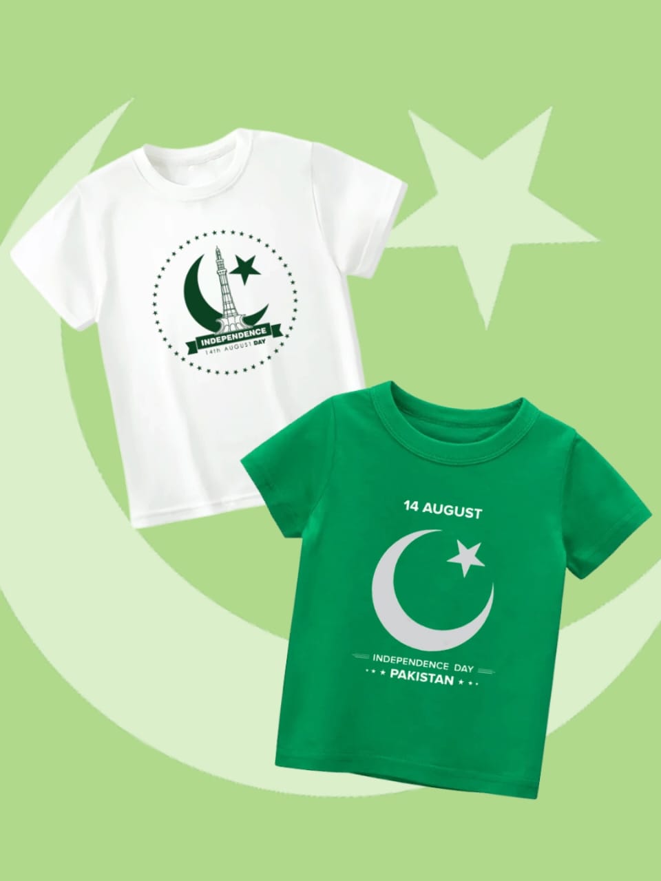 Pack of two independence day t-shirts for kids ( Minar e pakistan - 14th August )