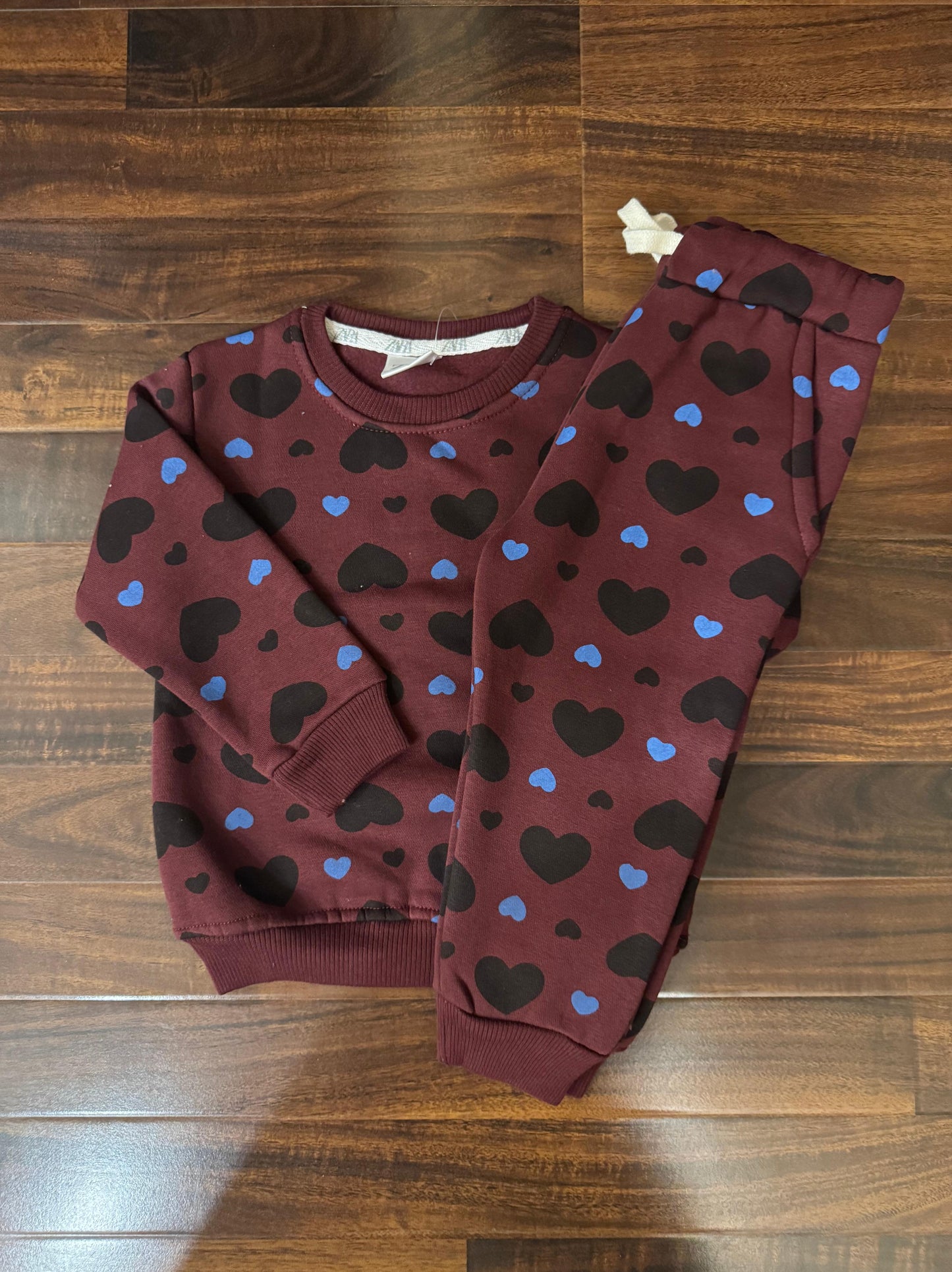 Maroon hearts tracksuit for kids
