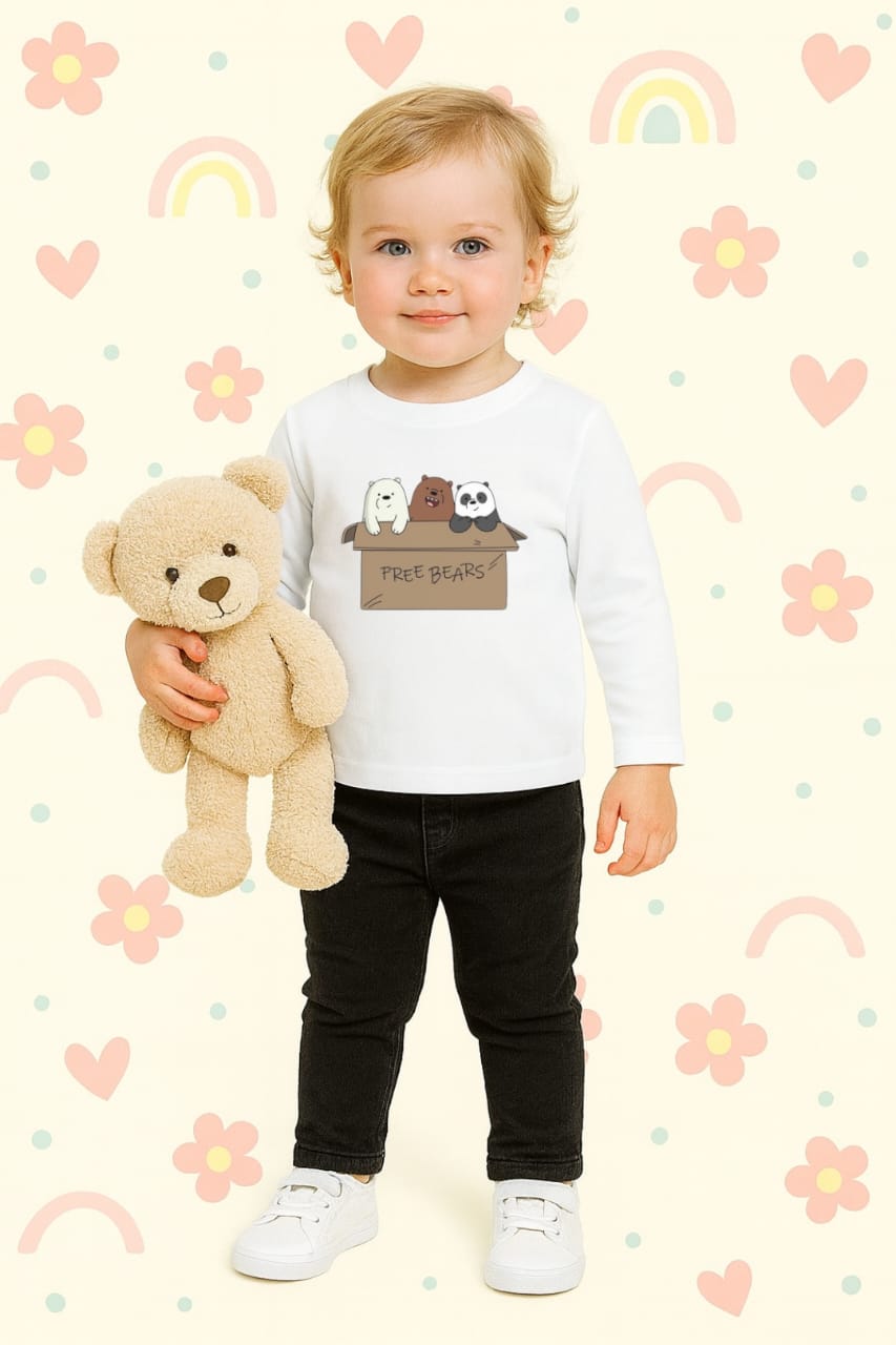 White free bears full sleeves t-shirt for kids
