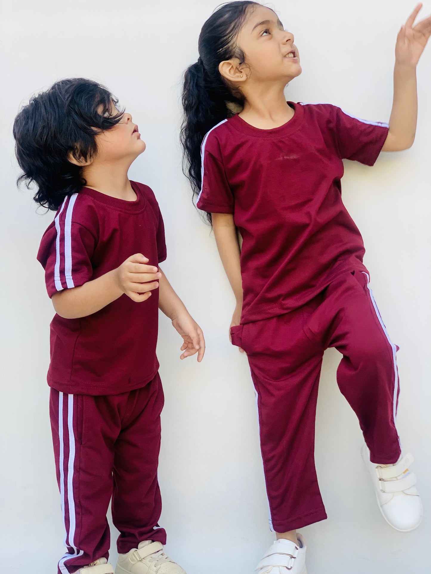 Maroon side stripes tracksuit