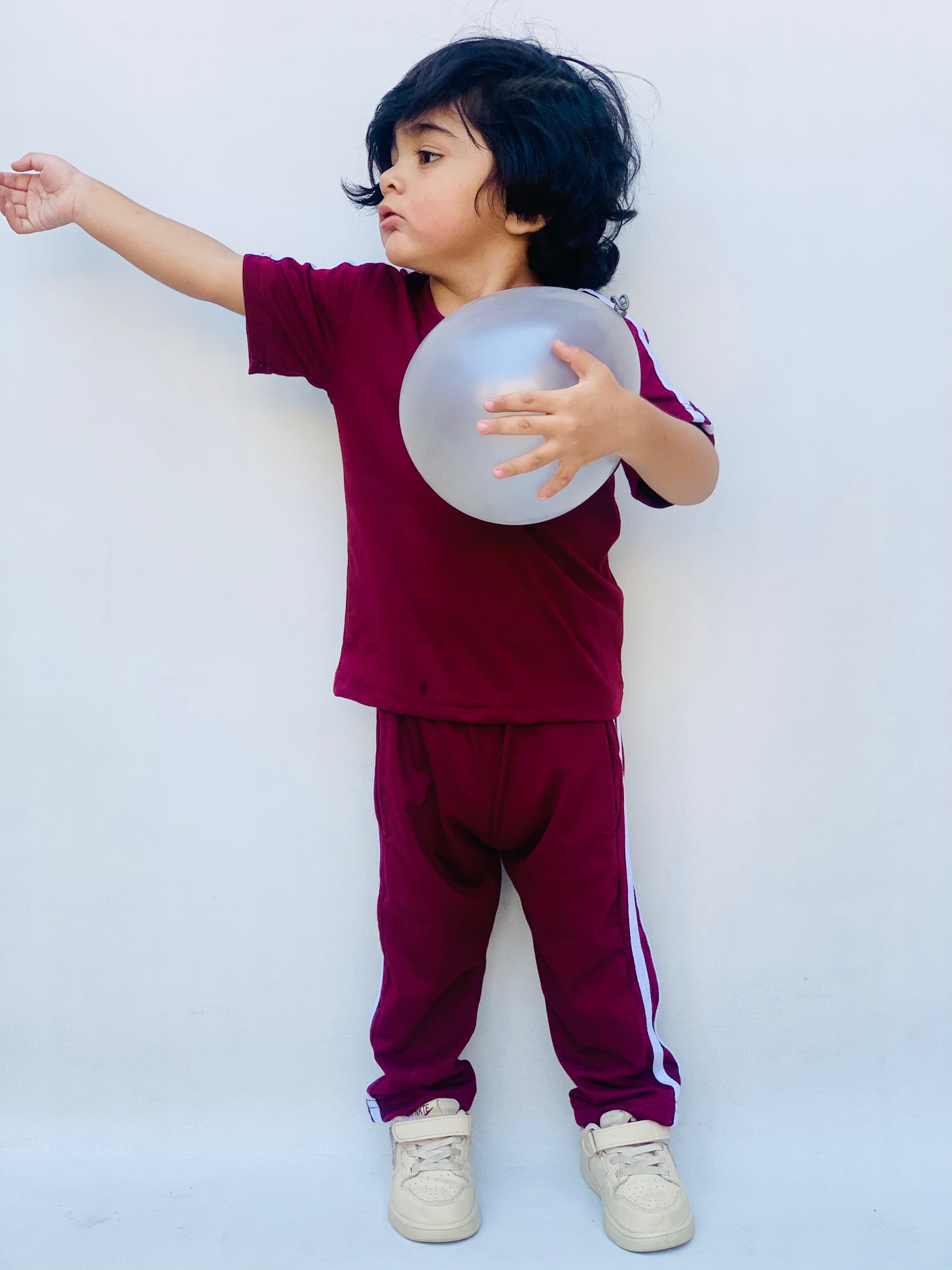 Maroon side stripes tracksuit