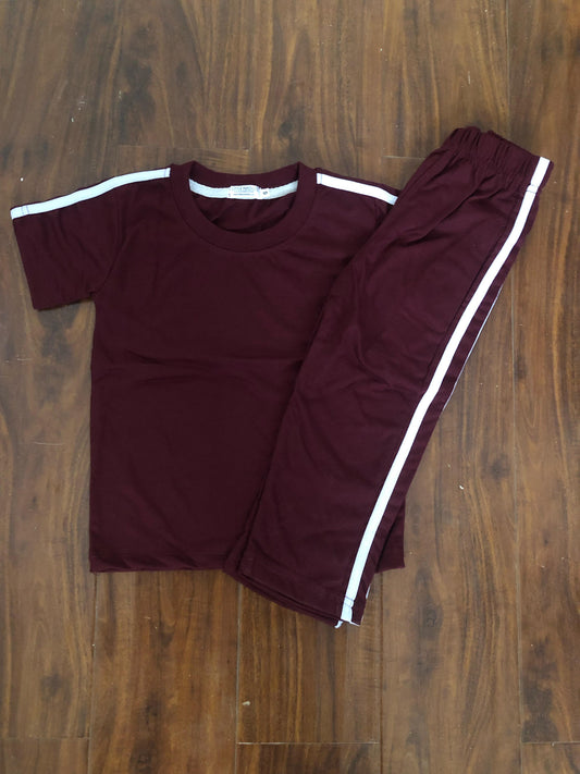 Maroon side stripes tracksuit