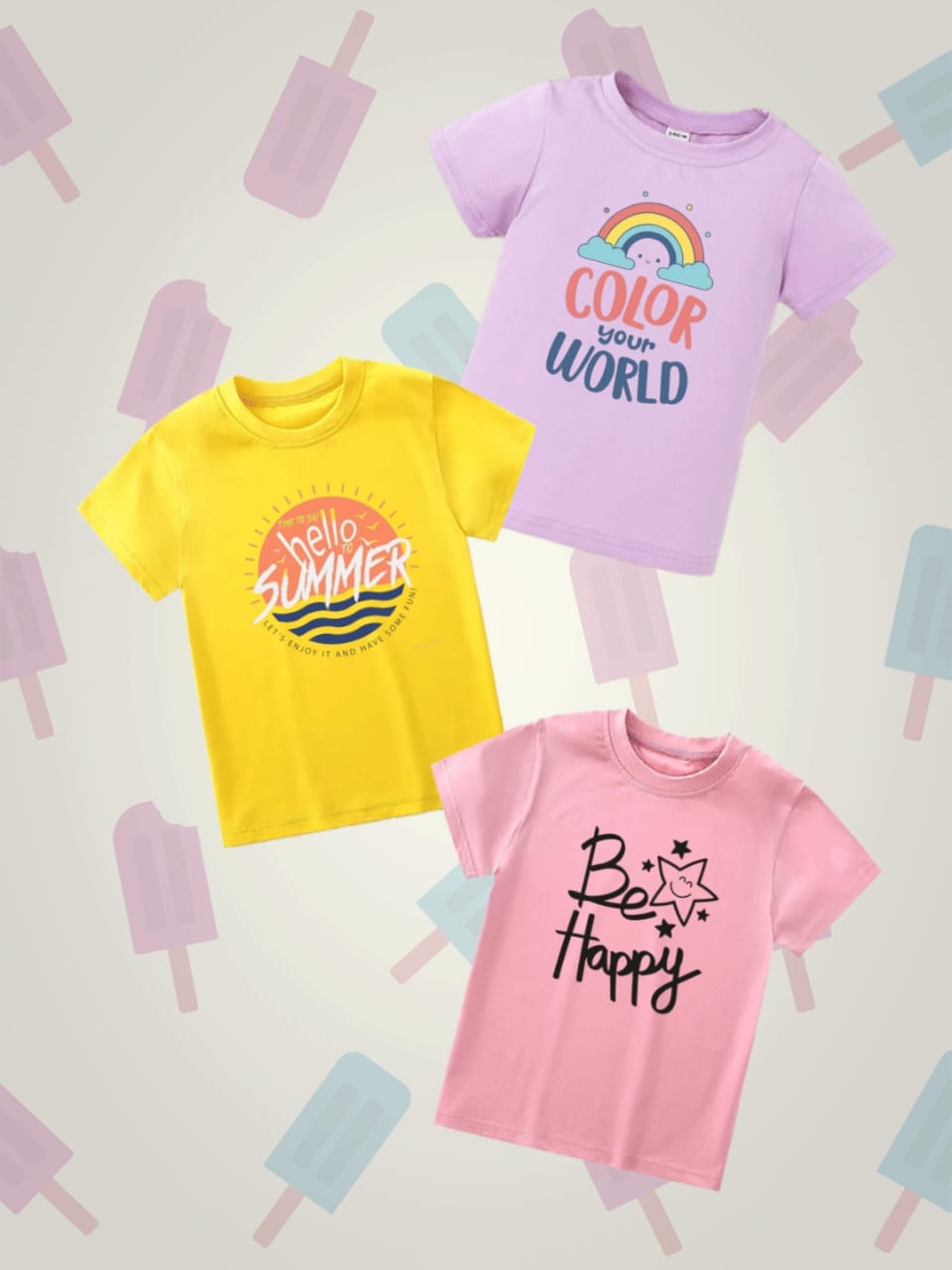 Pack of Three Tshirts ( color- hello summer - be happy )