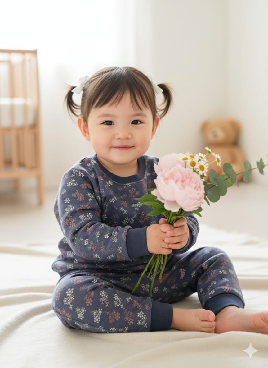 Navy blue flowers tracksuit for kids