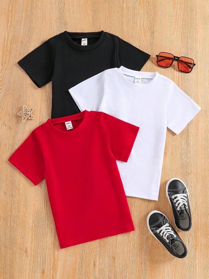 Pack of three plain t-shirts for kids (black-white-red)