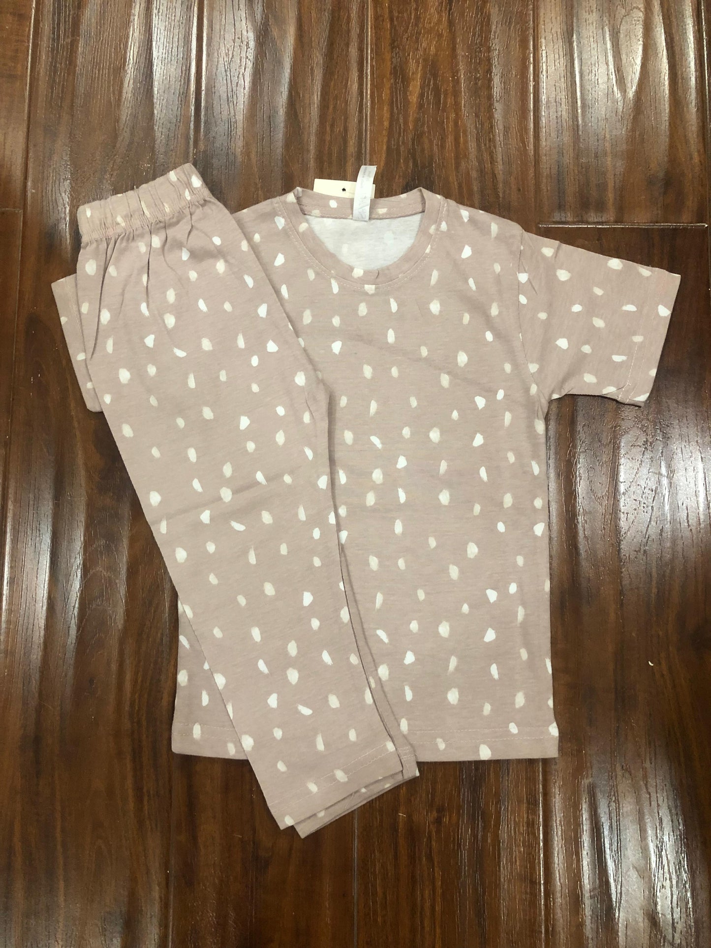 Beige Dots Cotton Jersey Nightsuit