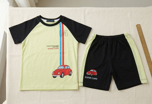 Super cars T-shirt and shorts set for kids - yellow