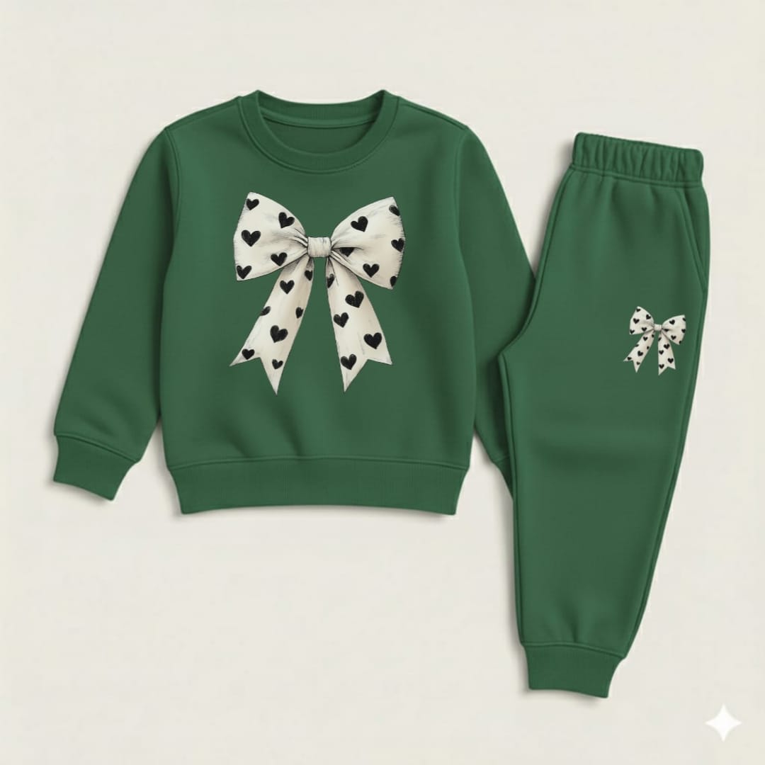 Green big bow tracksuit for kids
