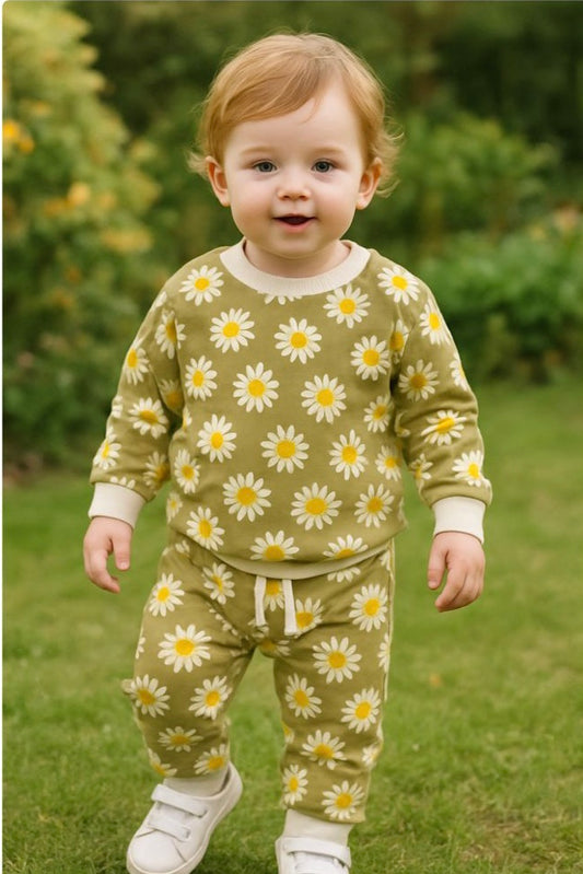 Olive daisy flower tracksuit for kids