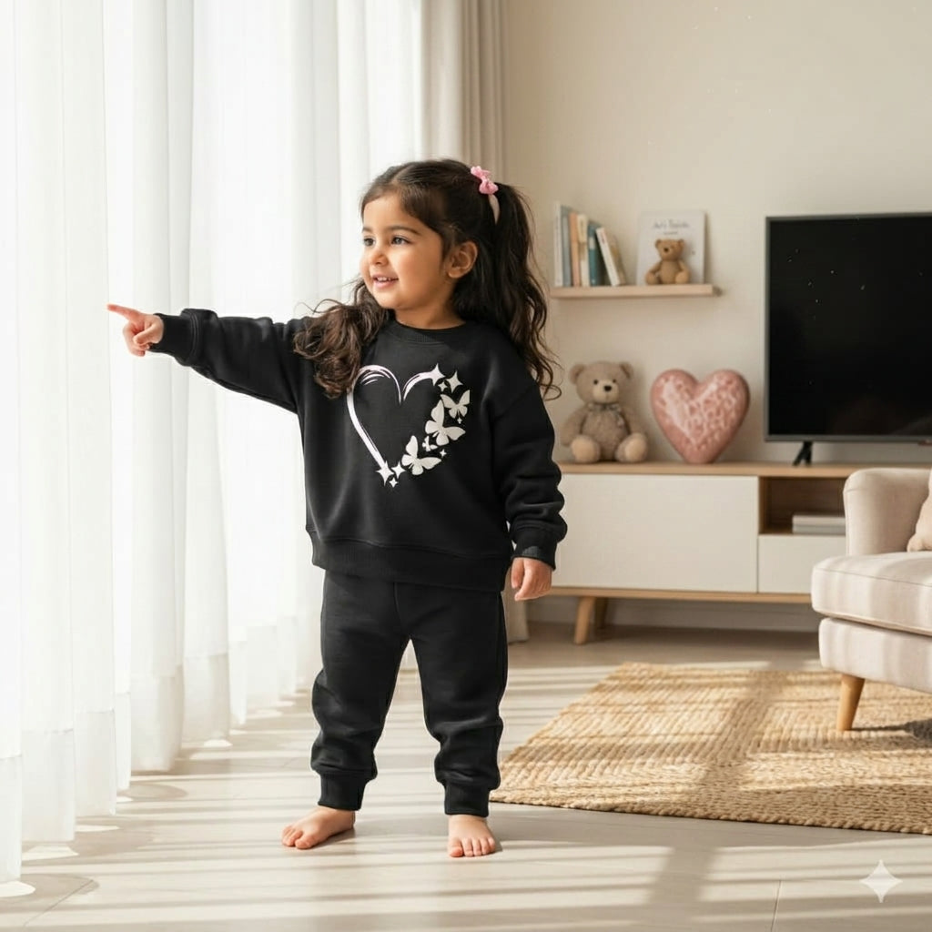 Black hearts butterflies tracksuit for kids