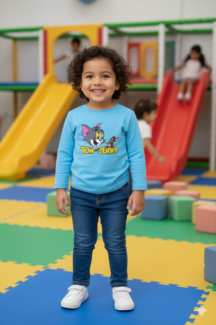 Sky blue full sleeves tom and jerry t-shirt for kids