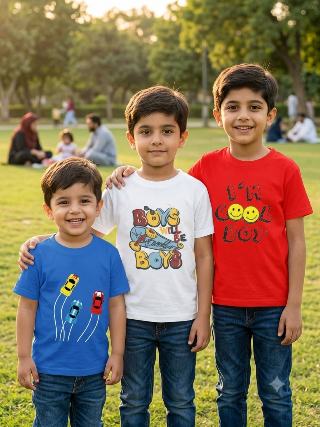 Pack of Three T-shirts for kids (cars - boys will be - cool)