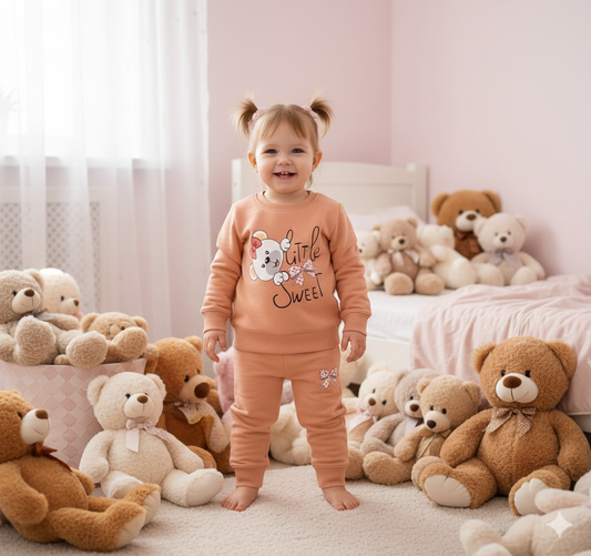 Little cute bear tracksuit for kids - peach
