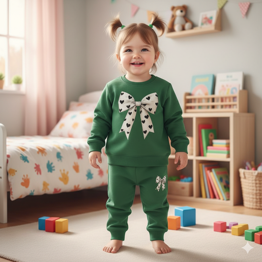 Green big bow tracksuit for kids