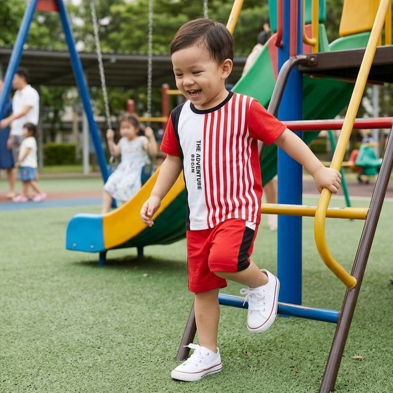 Adventure T-shirt and shorts set for kids - red
