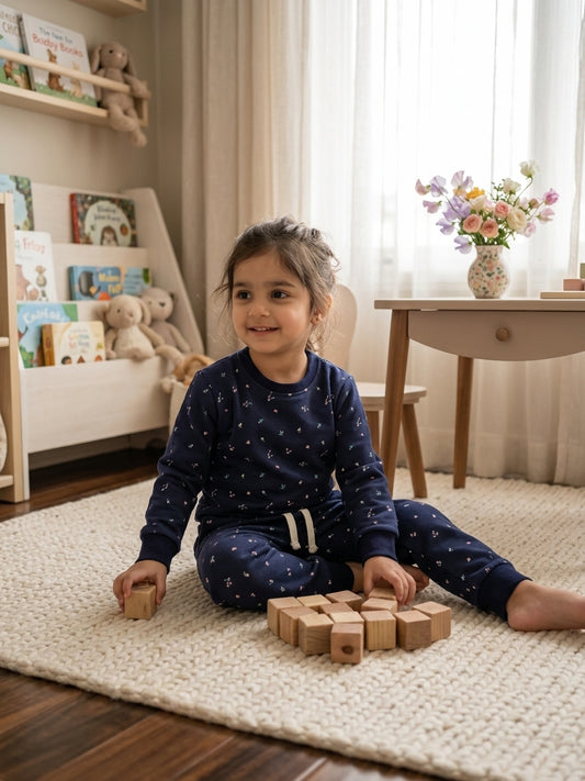 Navy blue mini flowers tracksuit for kids