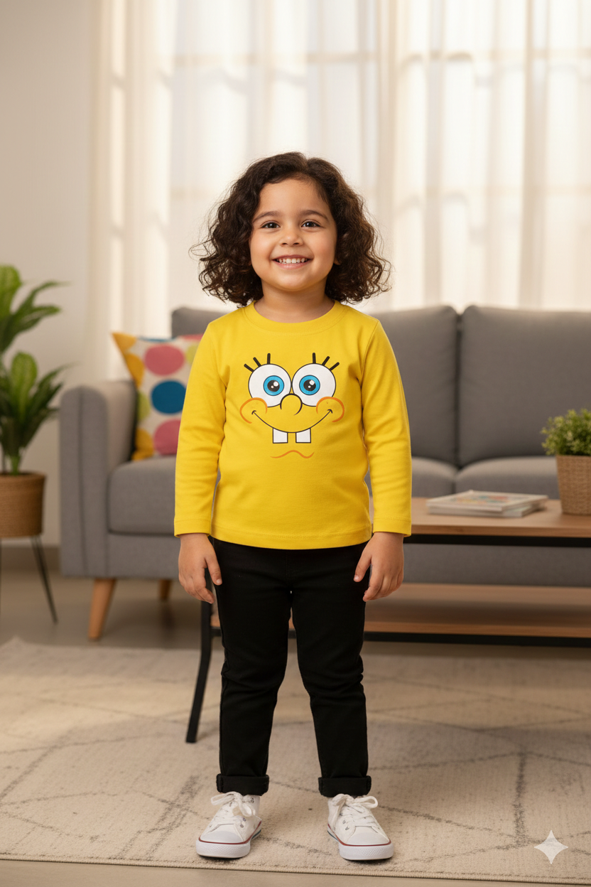 Yellow full sleeves SpongeBob t-shirt for kids