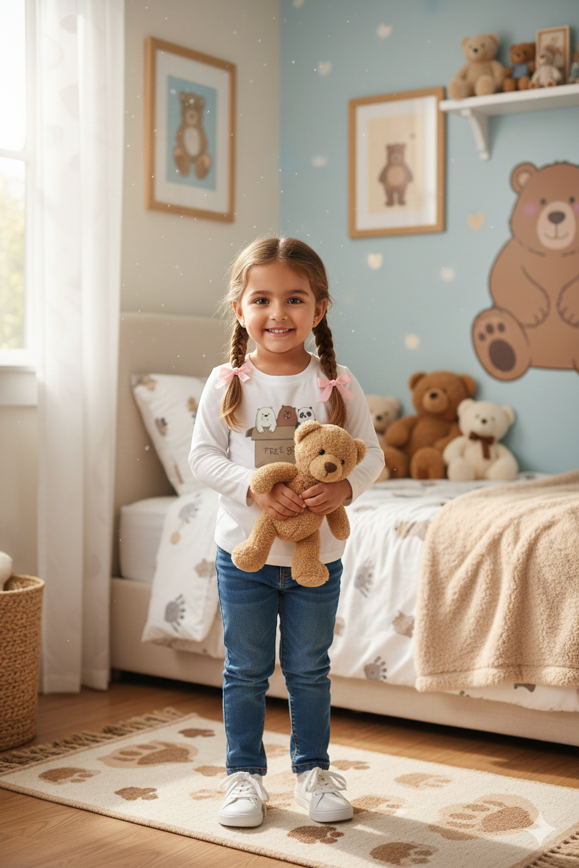 White free bears full sleeves t-shirt for kids