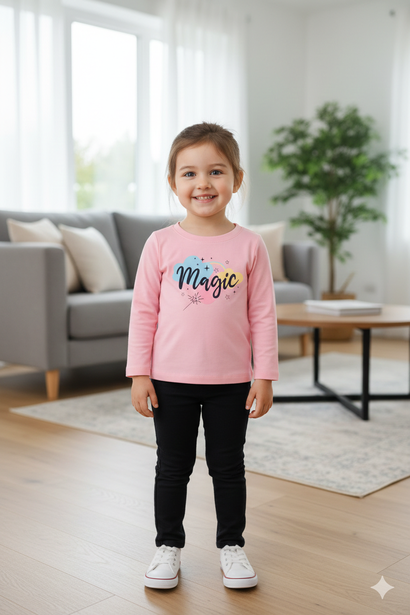 Pink magic full sleeves t-shirt for kids