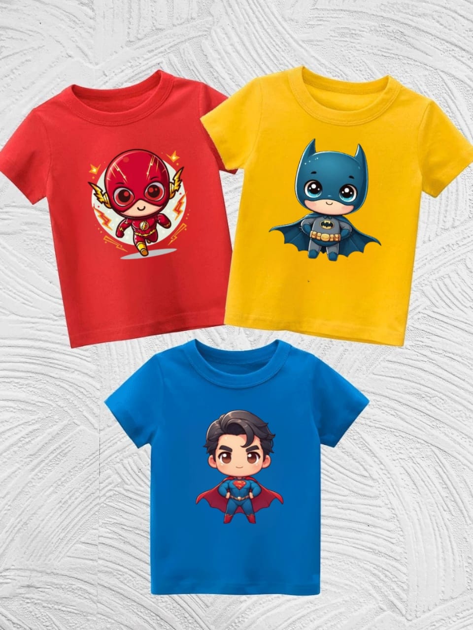 Pack of three t-shirts for kids - (flash - Batman - superman)