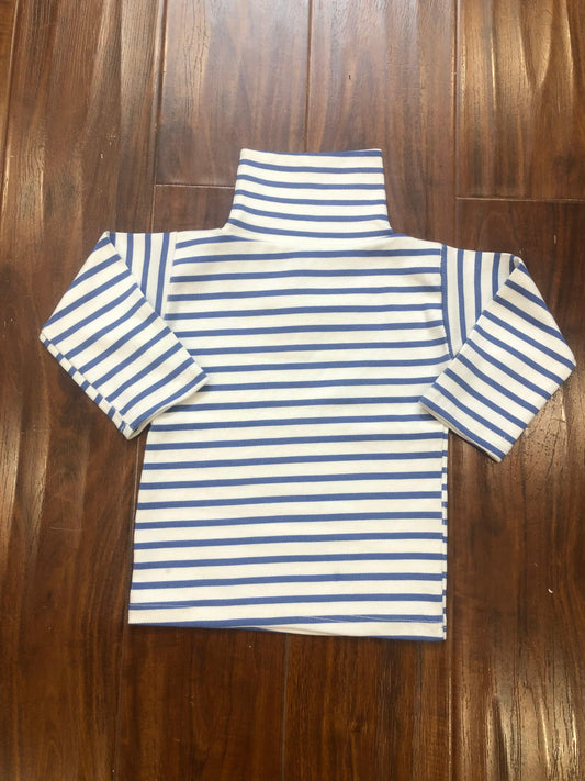 White blue stripes ribbed highneck