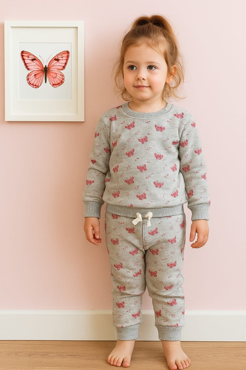 Pink on grey butterflies tracksuit for kids