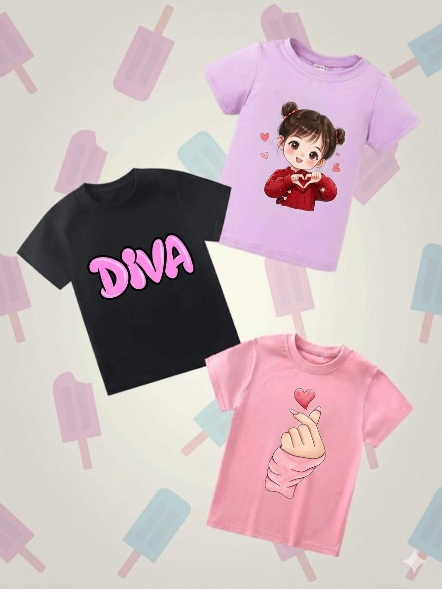 Pack of Three T-shirts for kids (diva - love charm - baby girl)
