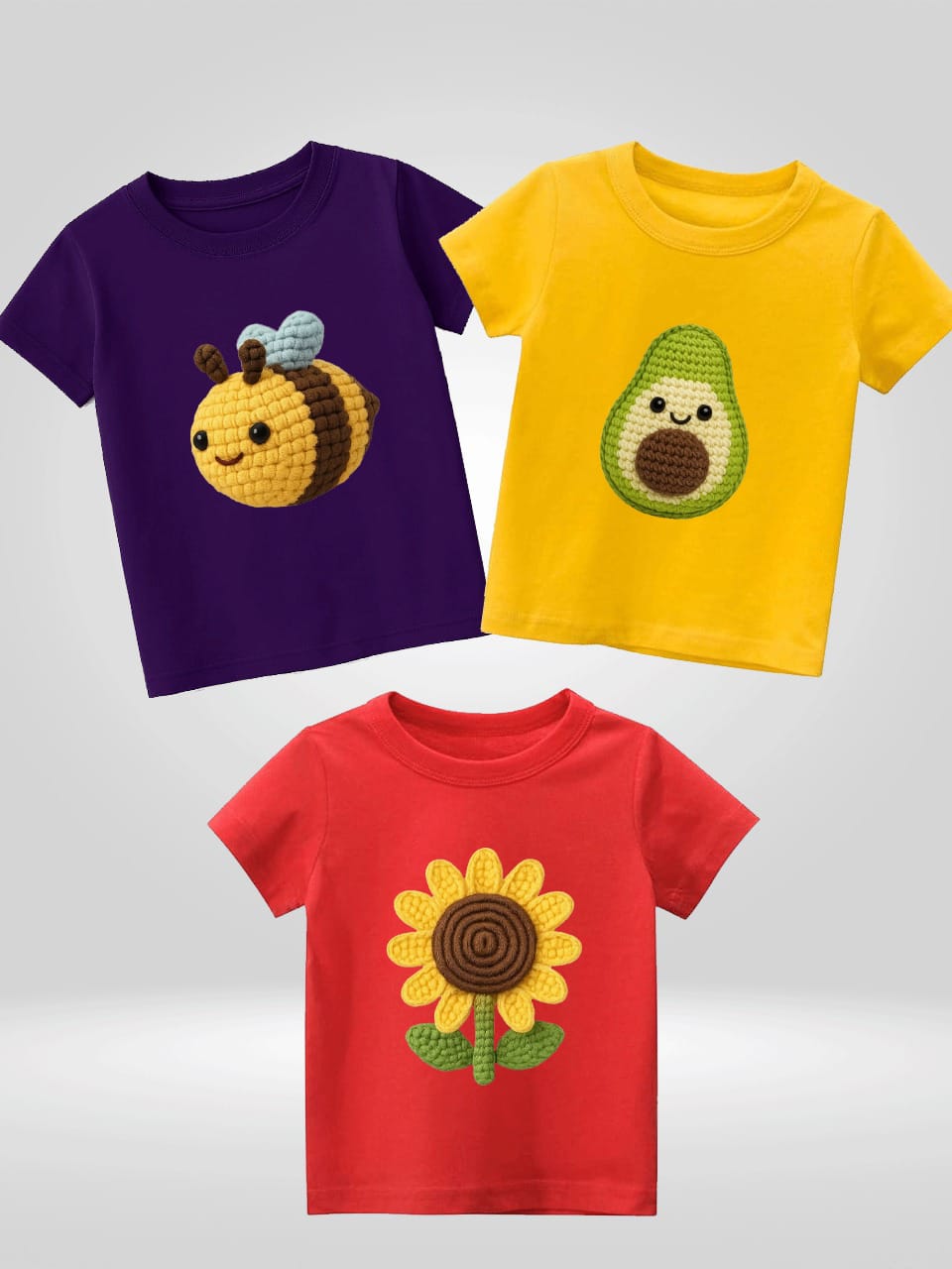 Pack of Three T-shirts for kids ( bee - avocado- sunflower)