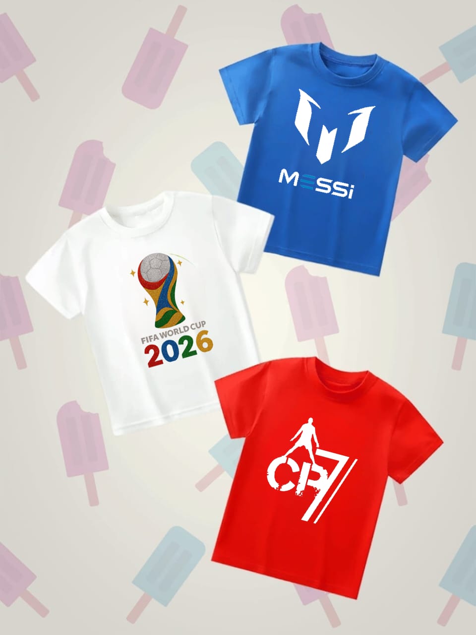 Pack of Three T-shirts for kids ( Messi - fifa - cR7)