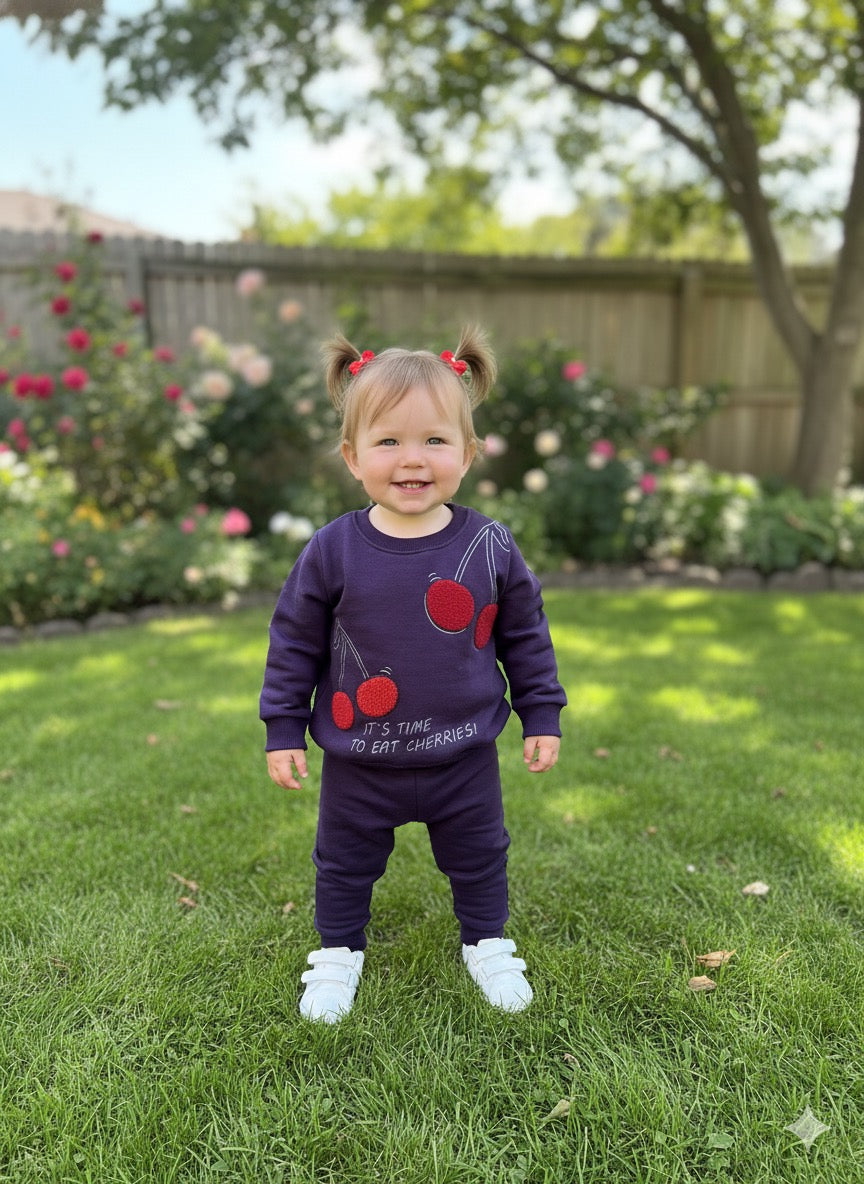 Lilac cherries tracksuit for kids