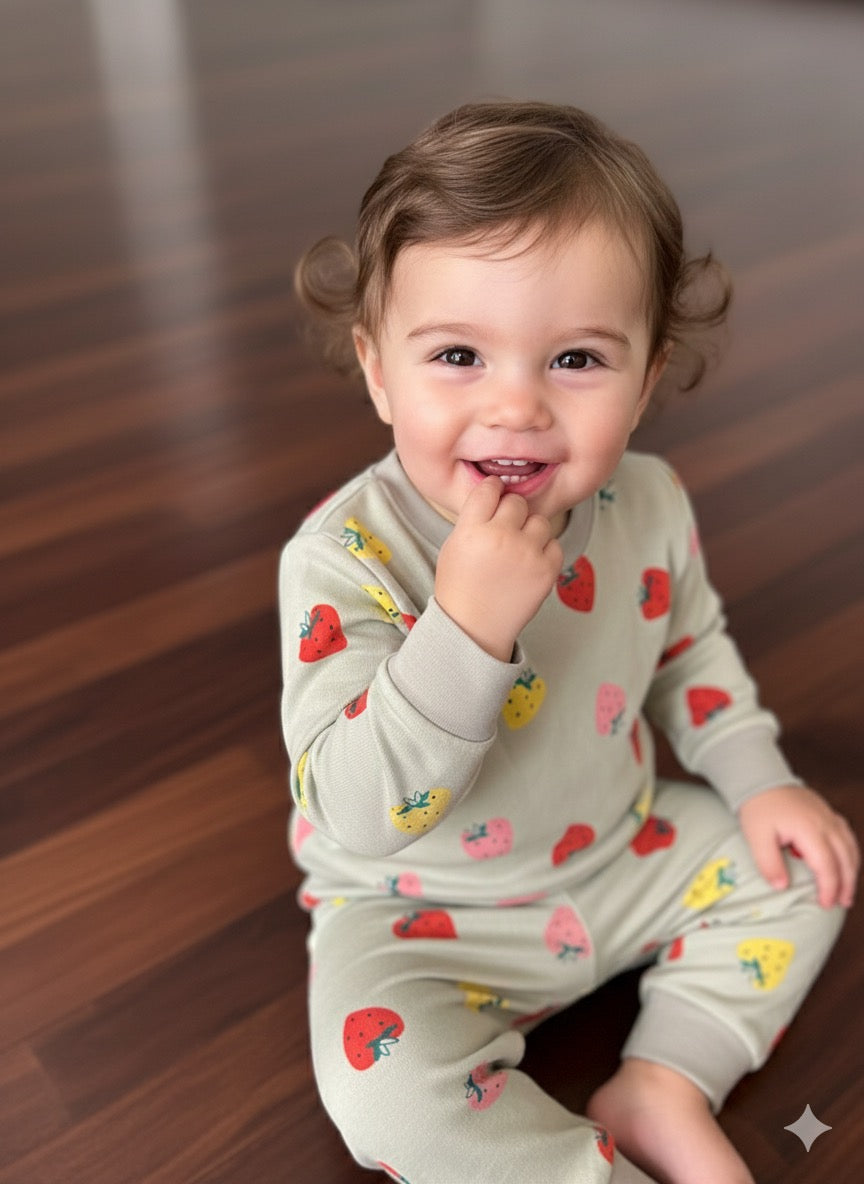 Green Multi strawberries tracksuit for kids