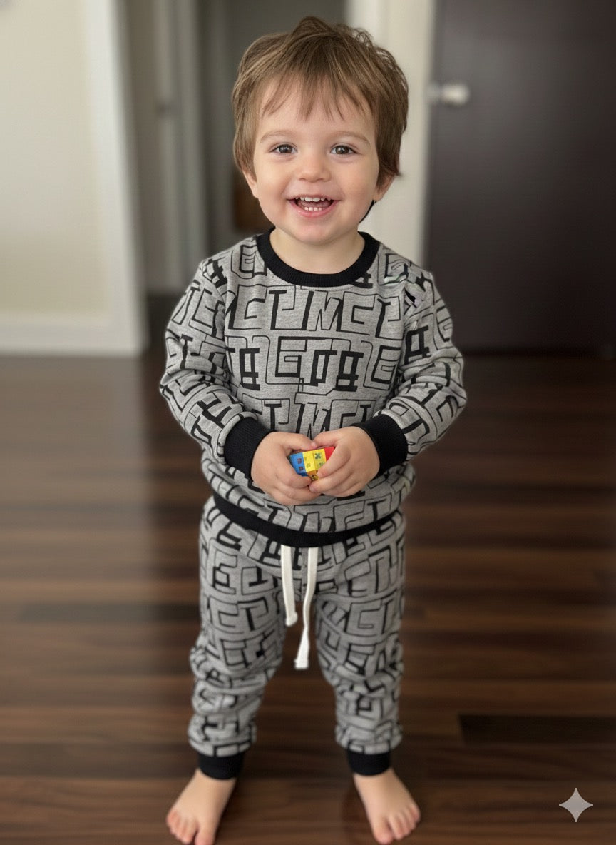 Grey big alphabets tracksuit for kids