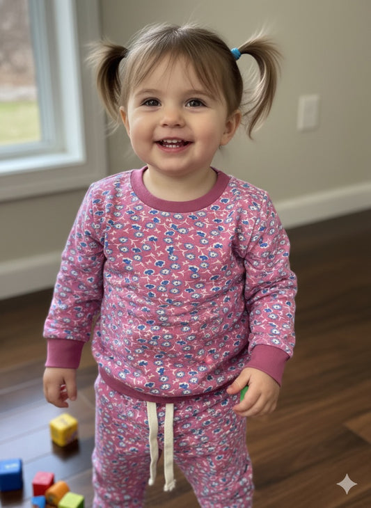 Pink ditsy floral tracksuit for kids