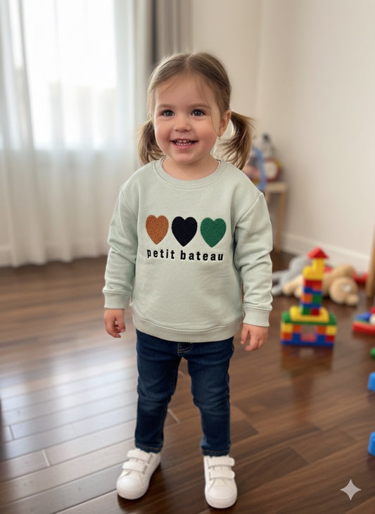 Green multi hearts sweatshirt for kids
