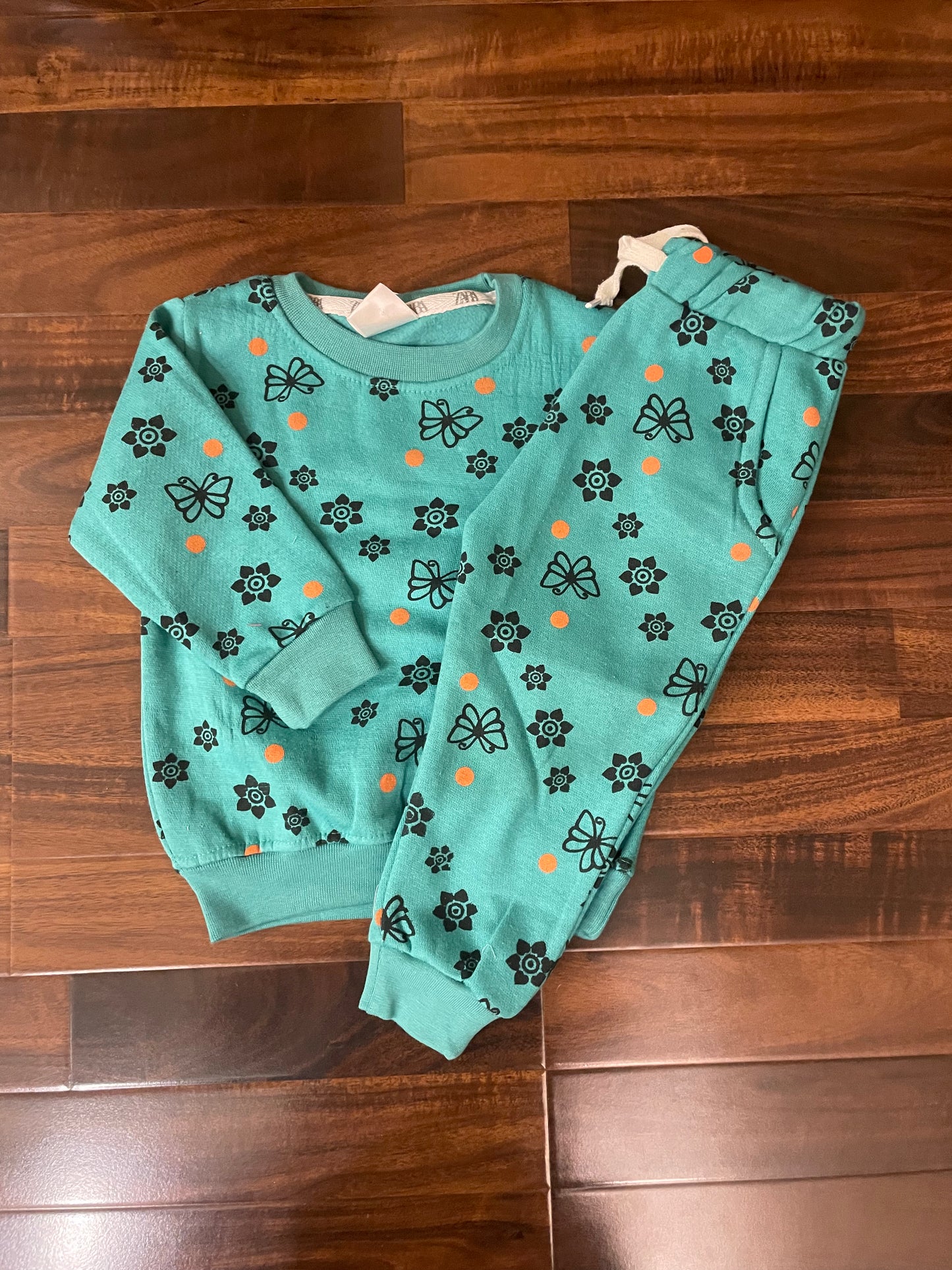 Teal green butterflies flower tracksuit for kids