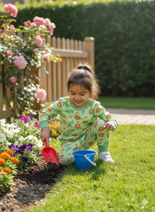 Green orange flowers tracksuit for kids