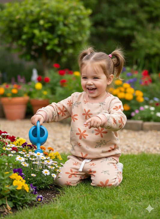 Peach floral design tracksuit for kids